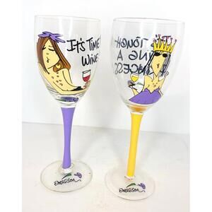 Emerson Tumbleweed Pottery Wine GLASS- It’s Time To Wine!, It’s Tough Set 2